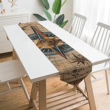 Table Runner for Home Decor Compass and Old World Map Table Runner with Tassels Long Table Runner Farmhouse Table Runners for Dining Table Decor Wedding Party Dresser Decor