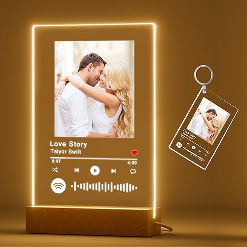 Bandfol Canción acrílica personalizada con foto, placa de Spotify personalizada transparente, regalos de música de luz nocturna, placa de vidrio
