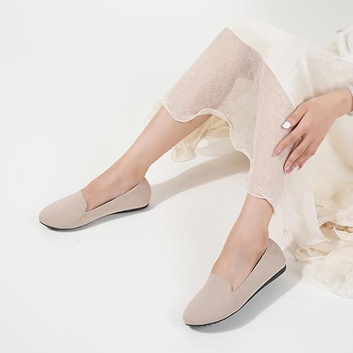 Miniatura 7 de Stytbtot Zapatos planos para mujer, zapatos tipo mocasín, punta redonda, informales, de punto, para oficina, trabajo, ballet