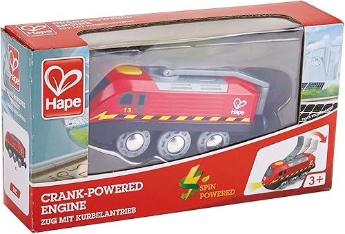 Miniatura 2 de Hape Tren de manivela Funciona con botón, motor cinético recargable y luces, juguete para niños para tren, acabado rojo, juego sostenible para niños