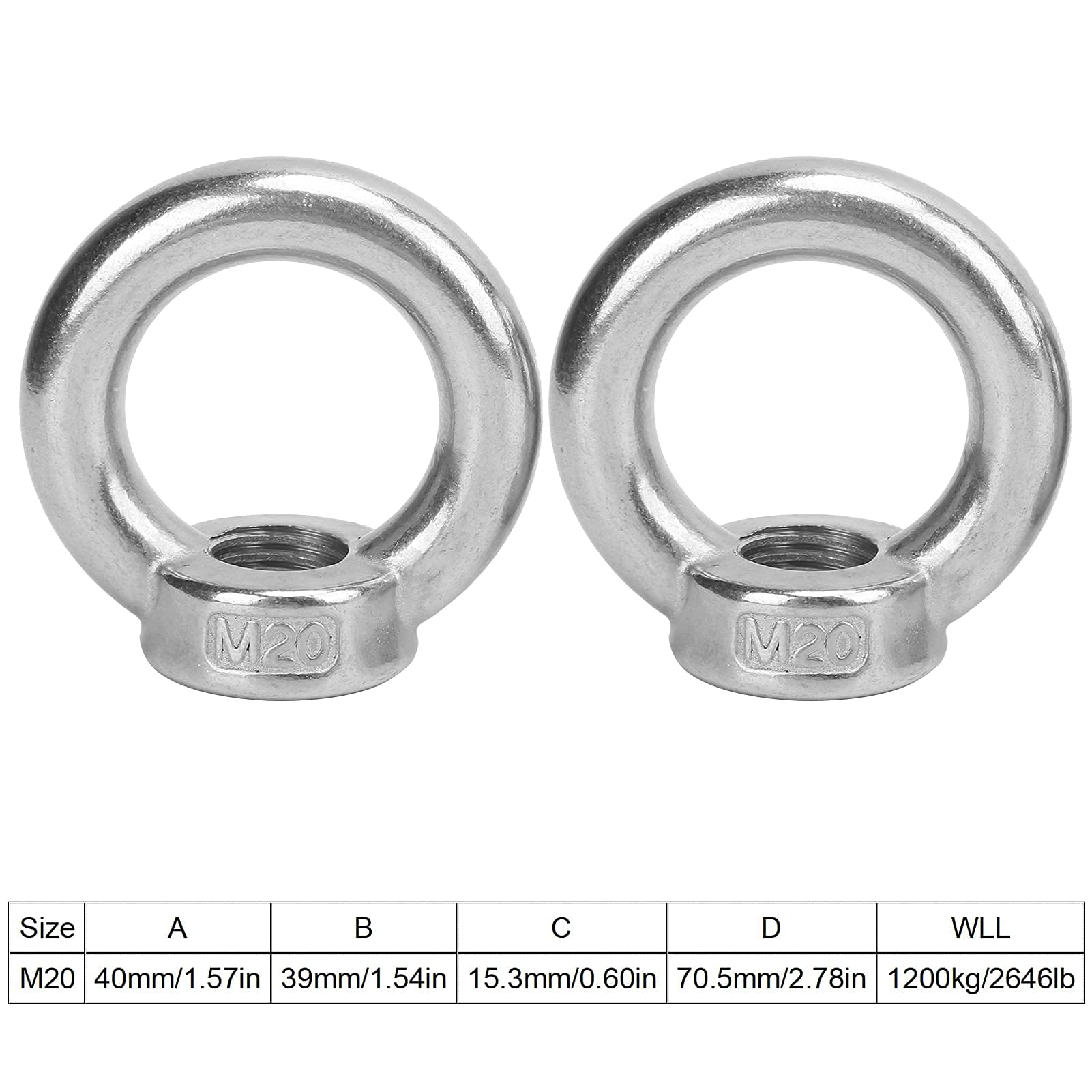 Tuercas de ojo, 2 piezas Anillo de elevación de acero inoxidable Tuercas roscadas hembra Tuerca de bucle Tuerca de tornillo de ojo Forma de Anillo Hembra Sujetador para yates barcos a motor barcos