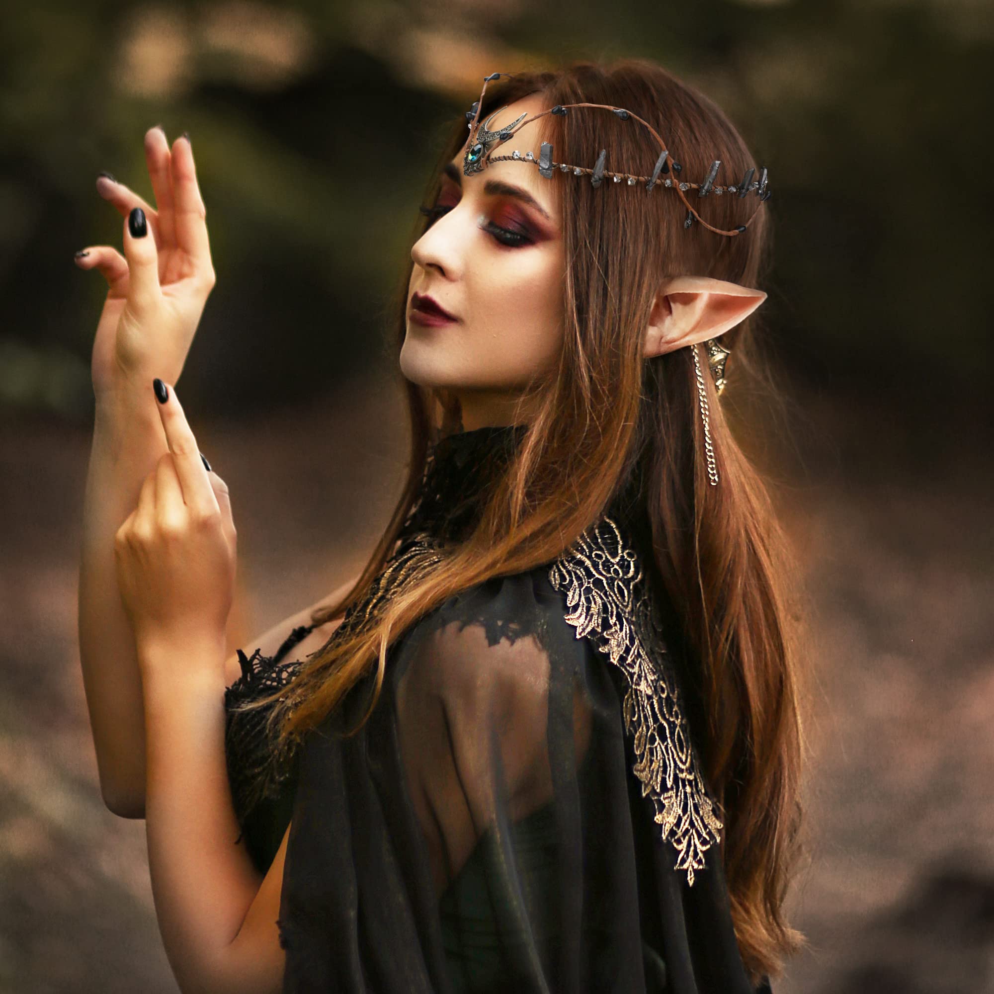 MOSTORY Black Raw Quartz Circlet Crown Elf Cosplay Accessories for Women Renaissance Halloween - Image 3