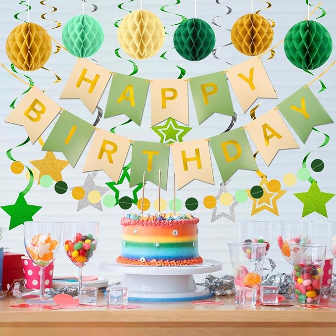 Kit Decoración Fiesta Estrella Verde con Banderín y Esferas miniatura 6