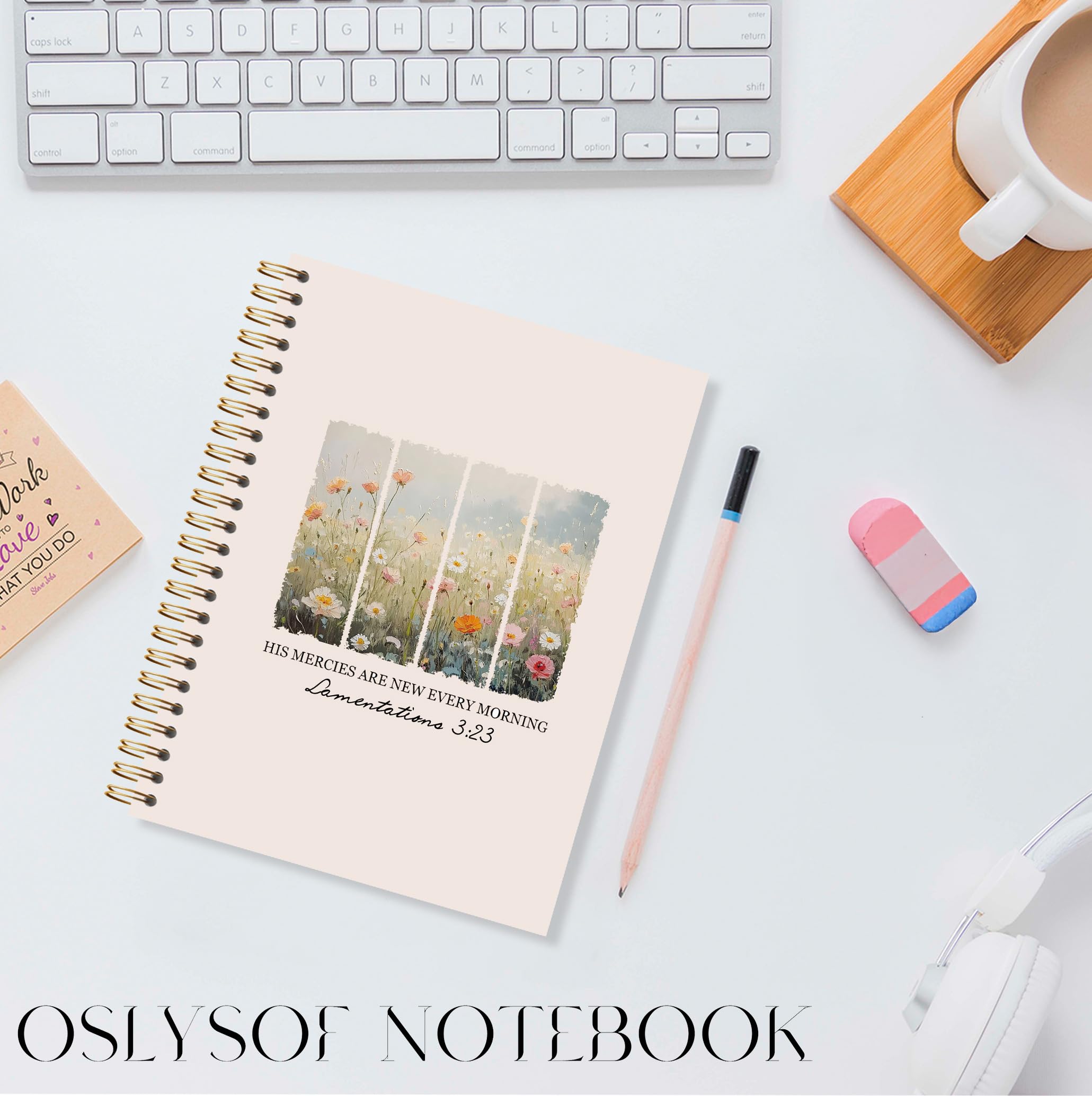 Notatnik spiralny Christian Wildflower, 'His Mercies are New Every Morning Bible Journaling Notebook, zeszyty biblijne do robienia notatek, dziennik z Pismem Świętym, 14 x 21 cm z 164 stronami