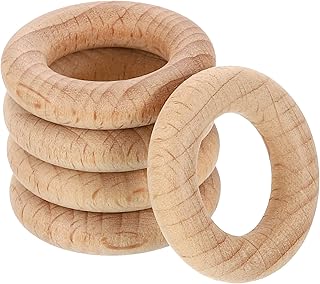 uxcell 5Pcs Wood Rings, 1.18"(30mm) OD. 6.8mm Thick Natural Beech Solid Wooden Rings Smooth Unfinished Wooden Circles for DIY Crafting, Knitting, Macrame, Pendant