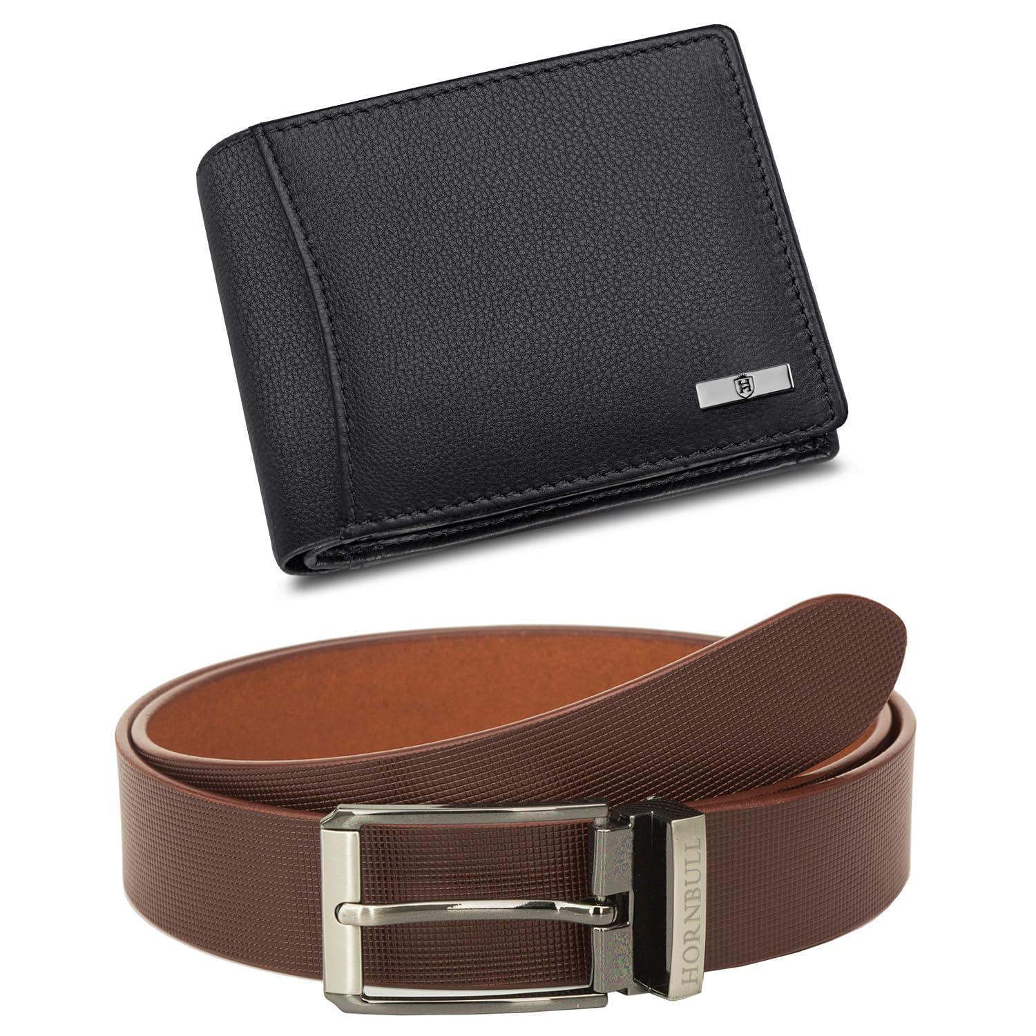 HORNBULL Gift Hamper for Men | Black Wallet and Brown Belt Men's Combo Gift Set | Leather Wallets for Men | Men's Wallet BW4596
