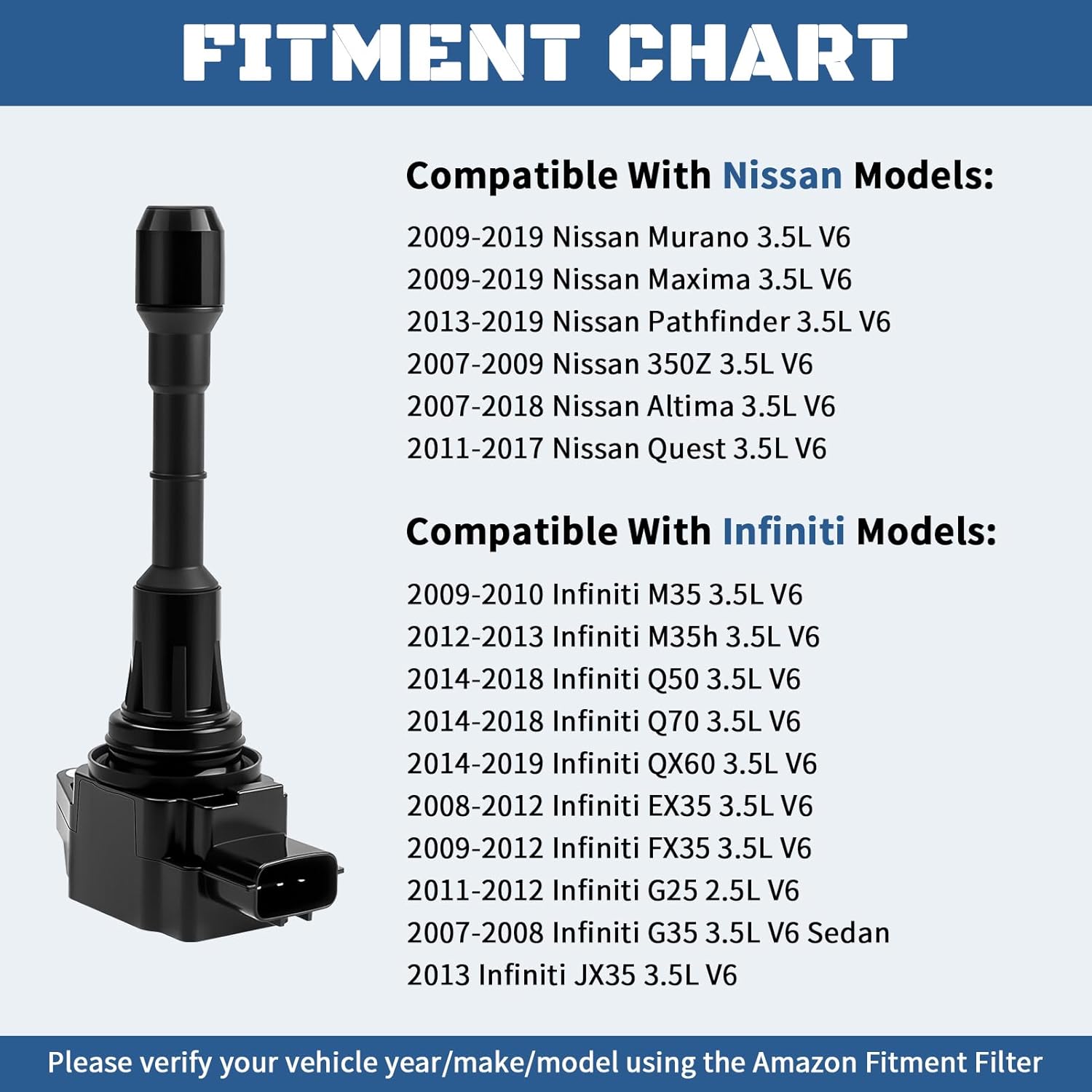 Ignition Coil Pack & Iridium Spark Plugs 6 Packs Fits for 3.5L V6 2009-2019 Nissan Murano Maxima Pathfinder Altima Quest Infiniti QX60 Q50 M35 EX35 G35 2010 2011 2012 2013 2014 2015 2016 2017, UF550