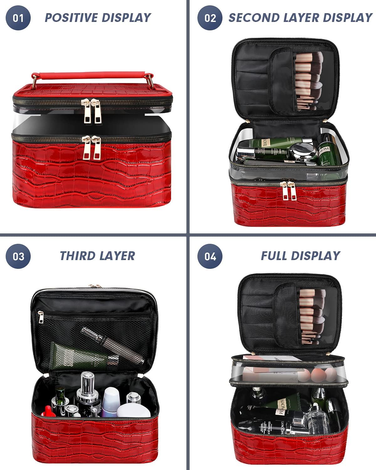 Makeup Bag, SAMZSKY Double Layer Large Cosmetic Bag Portable Makeup Bags Waterproof Organizer Case with Zipper Travel Toiletry Bag, Good for Travel and Gift for Women : Beauty & Personal Care