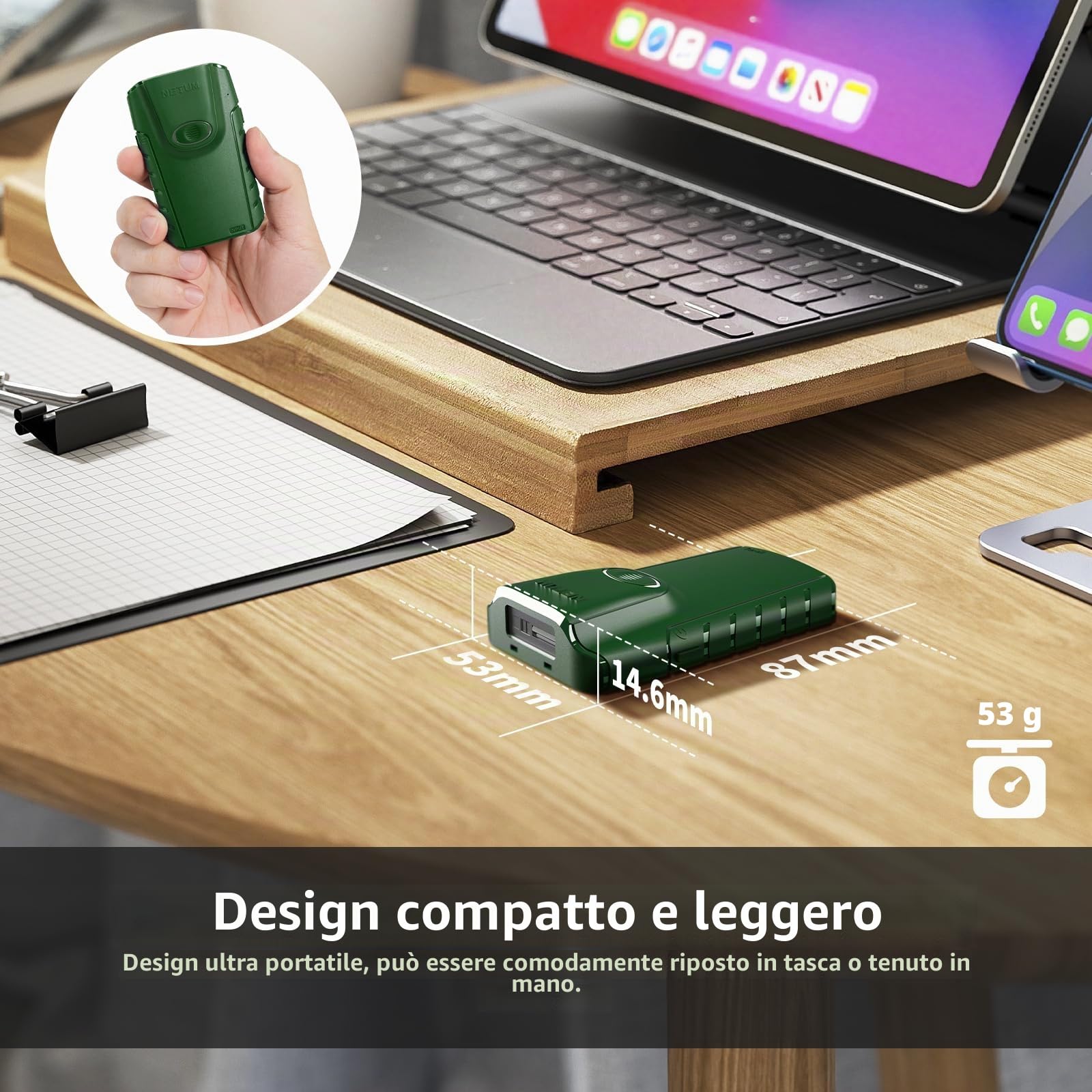 NETUM Scanner Barcode 1D Bluetooth, Lettore CCD 3-in-1 Portatile con Clip Posteriore, Wireless, Compatibile Tablet iOS/Android/Windows/macOS per Magazzino e POS (E740)