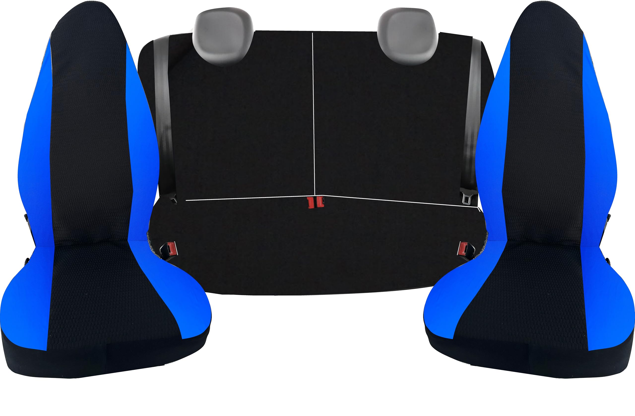 Coprisedili Auto Per Toyota Aygo - Set 7 Pezzi Anteriori E Posteriori, Nero/Blu, Made In Italy - Foto 7