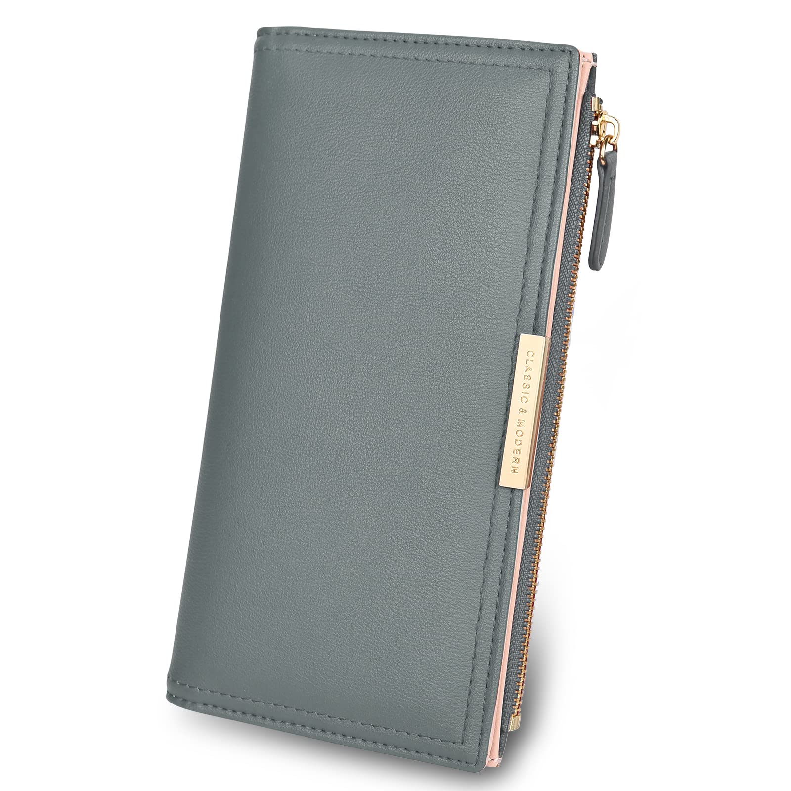 Mokoze Blue Wallet Women, Leather Wallet with Zipper Magnetic Closure Double Fold Wallet for Gift Giving, Daily Life, Travel and Business Occasions