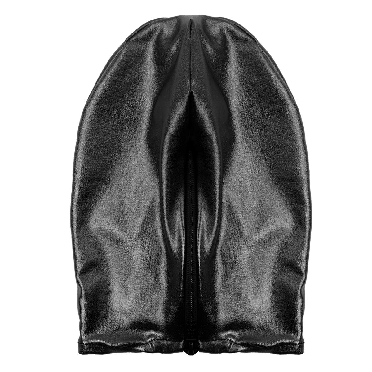 Vxuxlje Unisex Latex Lucido Metallico Bocca Aperta Traspirante Cappuccio Maschera Viso Copricapo Costume Cosplay