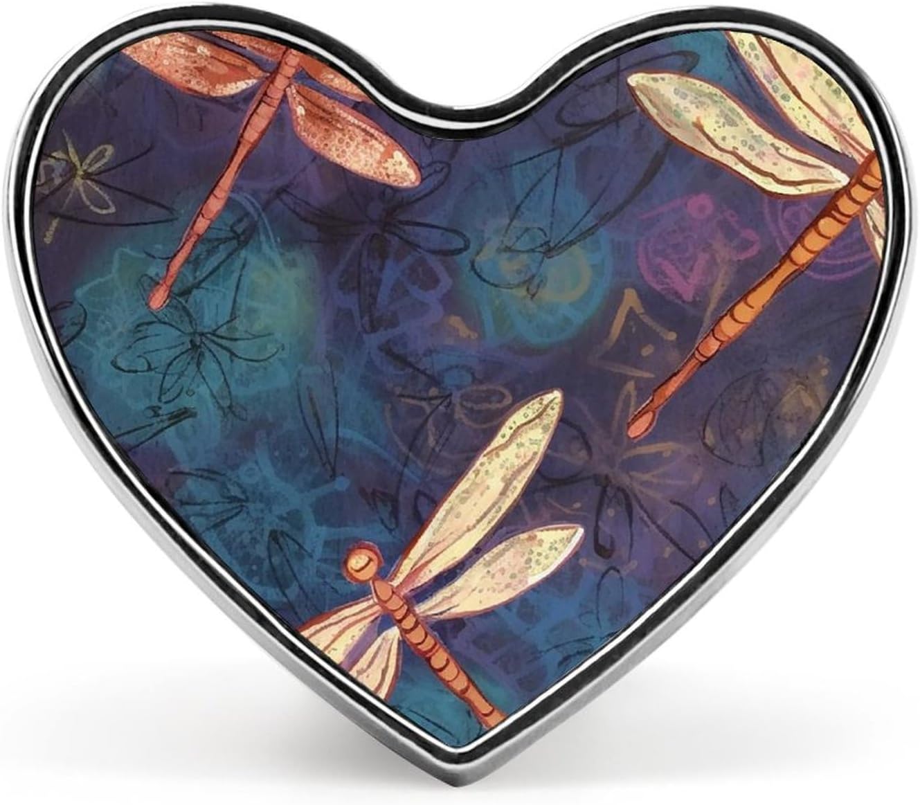 Hand Painted Dragonfly Badges Heart with Button Design, Personalized Picture Pin Brooches, Heart Badge Holders for Decorate Hat Shirt Clothing Bag Accessories