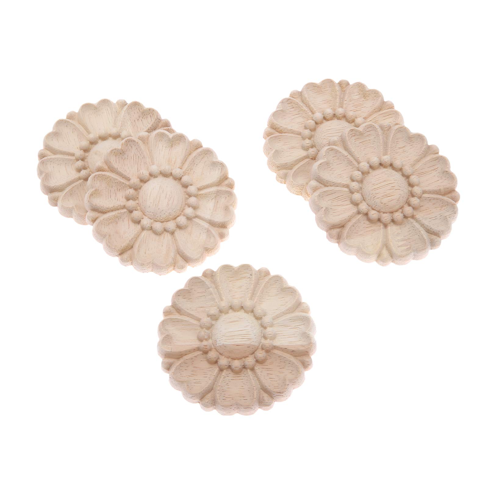 MUXSAM Wood Carved Applique Retro 5Pcs Unpainted Round Furniture Crafts Decor Wooden Diy Vintage Home 8cm - Image 3