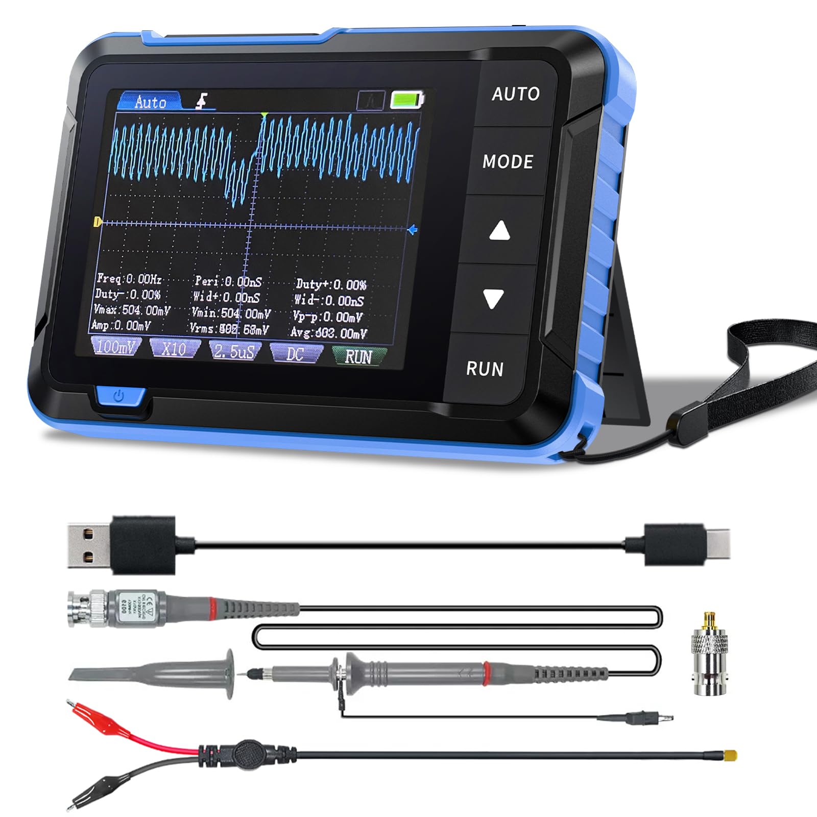 AIOMEST Mini Oscilloscopio Digitale Larghezza di Banda 1MHz 5MS/s Oscilloscopio Portatile 2,8” Display USB Generatore di Segnali DDS con Cavo dati Type-C e Sonda Oscilloscopio Multimetro DSO153B