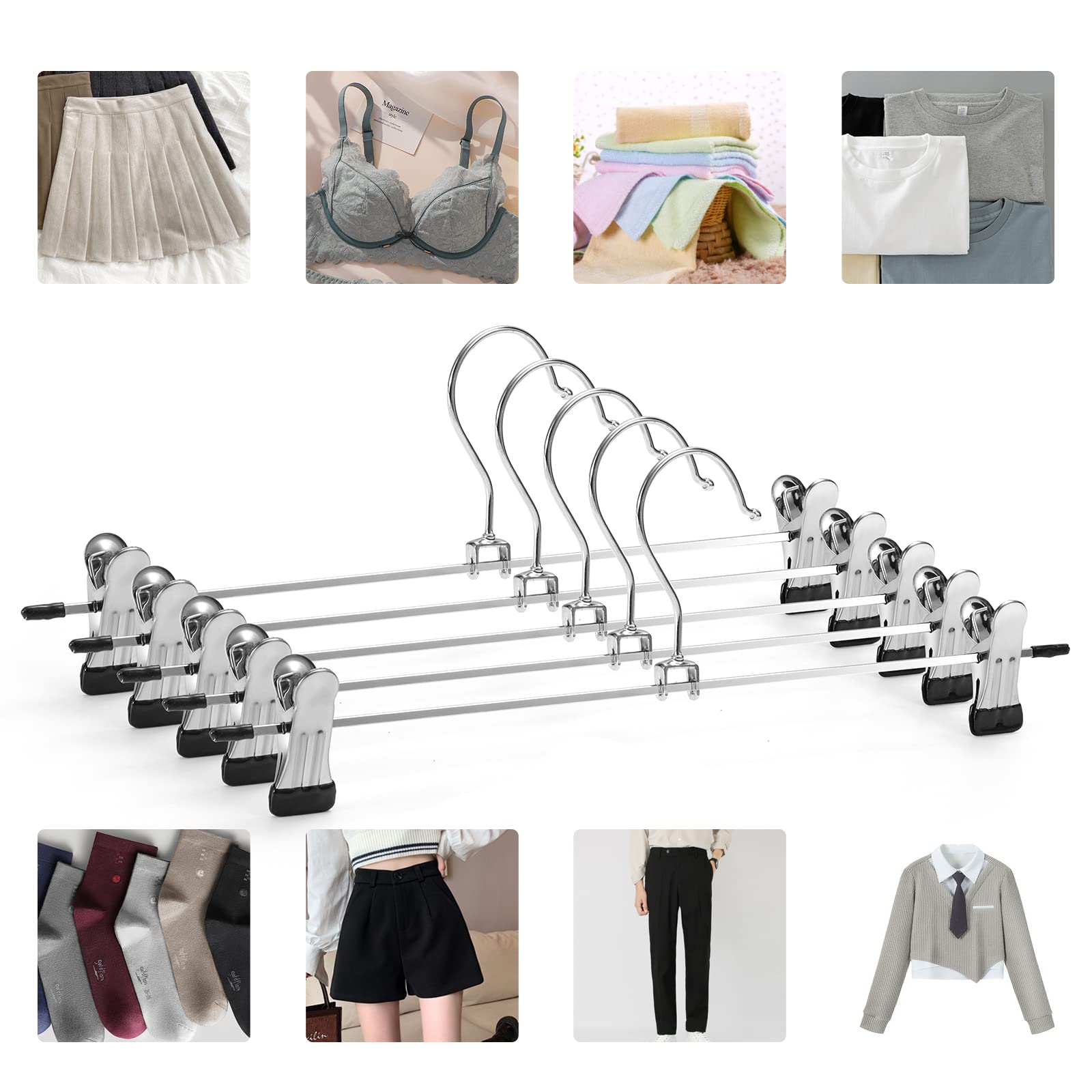 20 Cintres à Pince Métal - Argentés - Extra Larges Pour Pantalons, Jupes, Anti-Dérapants