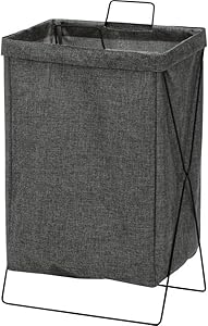 不二貿易 ランドリーバスケット スリム 容量約30L グレー 洗濯カゴ 折りたたみ 取っ手付き 内側撥水加工