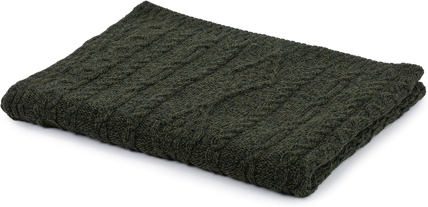 Fisherman Cable Knit Throw/Blanket 100% Virgin Wool 70 x 45 Inches (Army Green) - Image 2