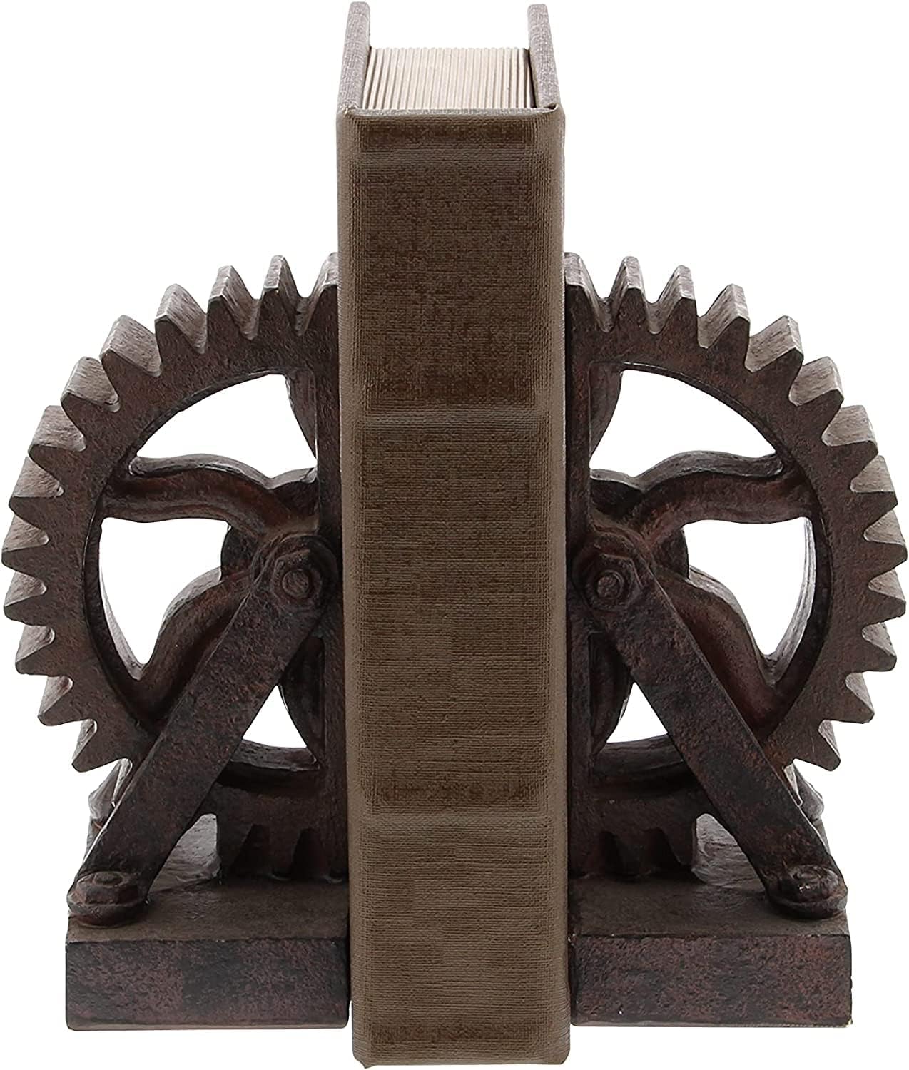 Comfy Hour Industrial Gear Decorative Bookends, 13 inch, Unique Steampunk Mechanical Wheel Art Book Ends for Shelves, Book Stopper for Heavy Books, Cool Home Office Vintage Decor, 1 Pair