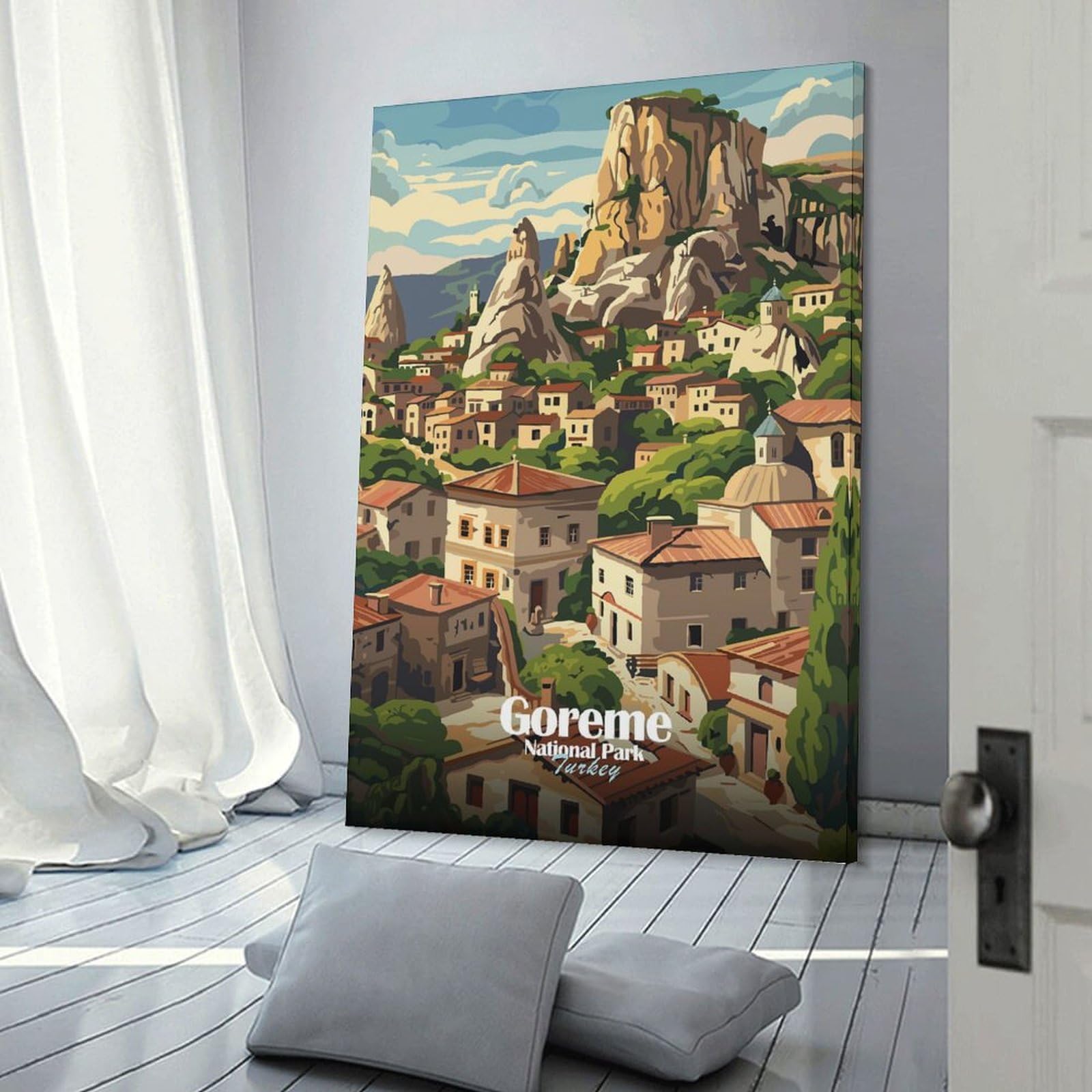 Junmoney Goreme National Park, Turkey Illustration Room Decor Wall Art 24x36inch(60x90cm), for Entrance Spaces, Stair Walls Or Halls, A Neat Decor Update for Hallways