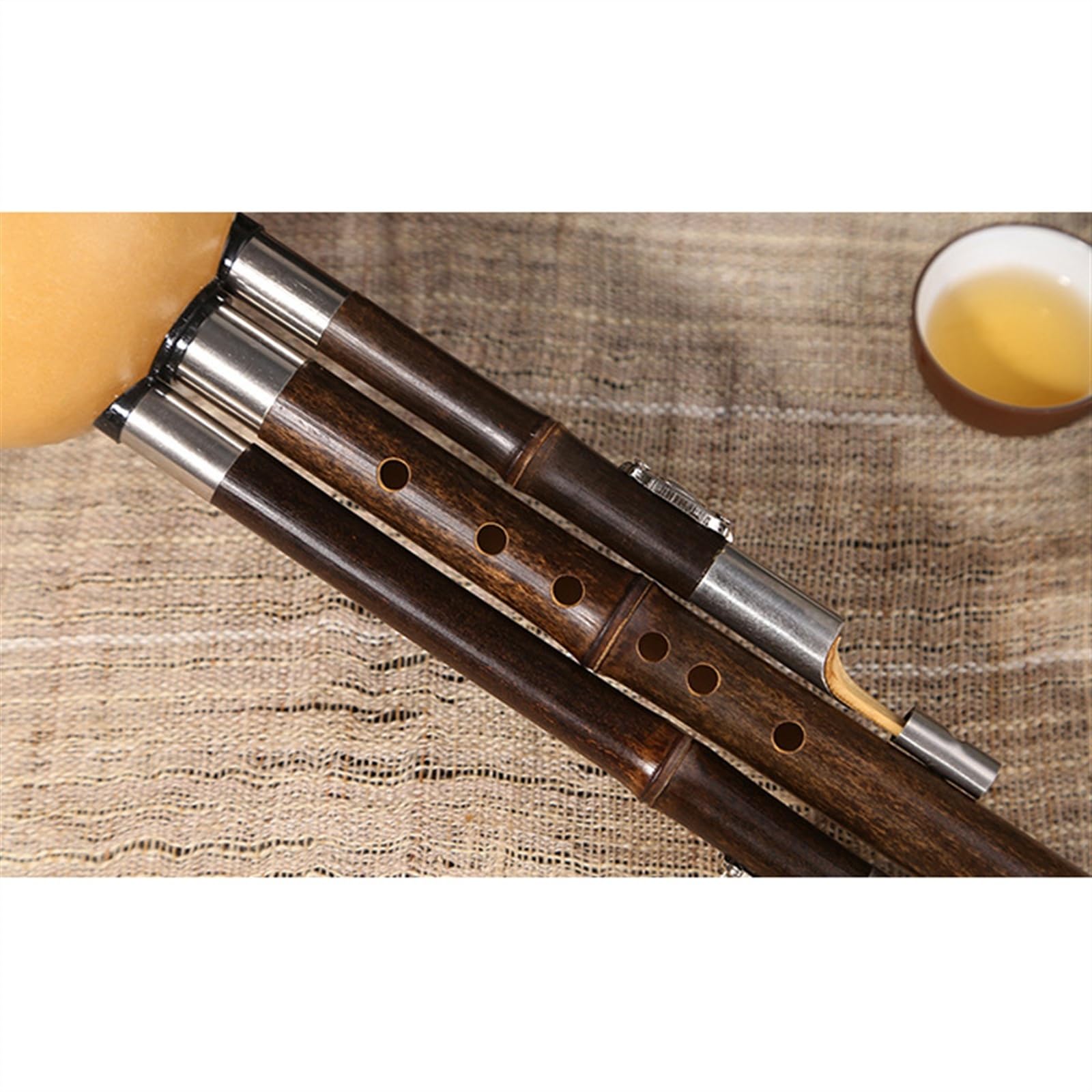 Hulusi In Legno Nero E Zucca Naturale – Chiave C / Si Bemolle, Con Custodia, Nodo Cinese, Strumento Musicale Etnico Per Principianti E Professionisti