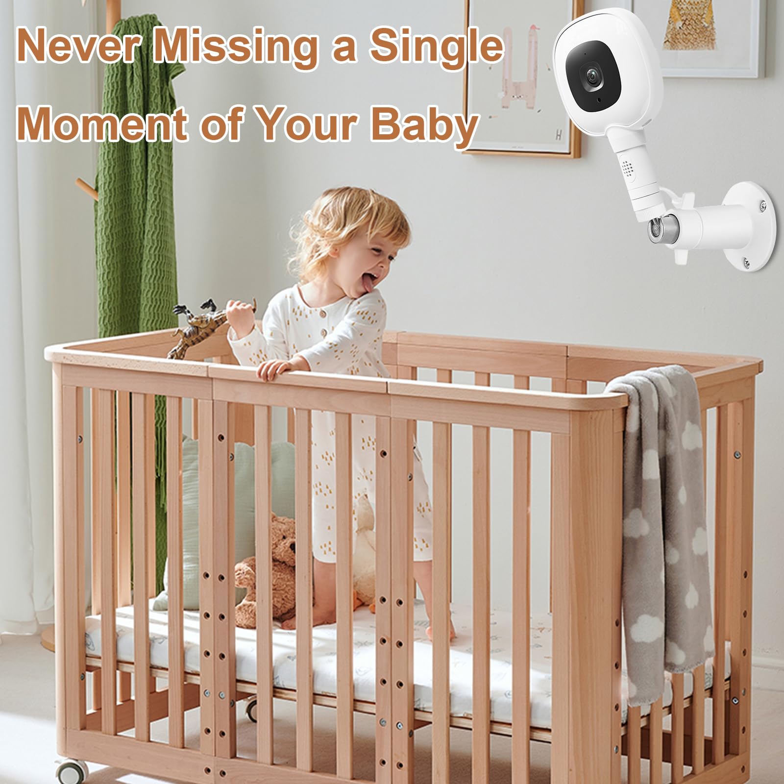 Regulowany uchwyt do niani Nanit Pro Smart Baby Monitor, w pełni zamknięta obudowa uchwyt ścienny z portem ładowania typu C i kablem zasilającym 2,5 m, łatwy w instalacji (kamera nie jest