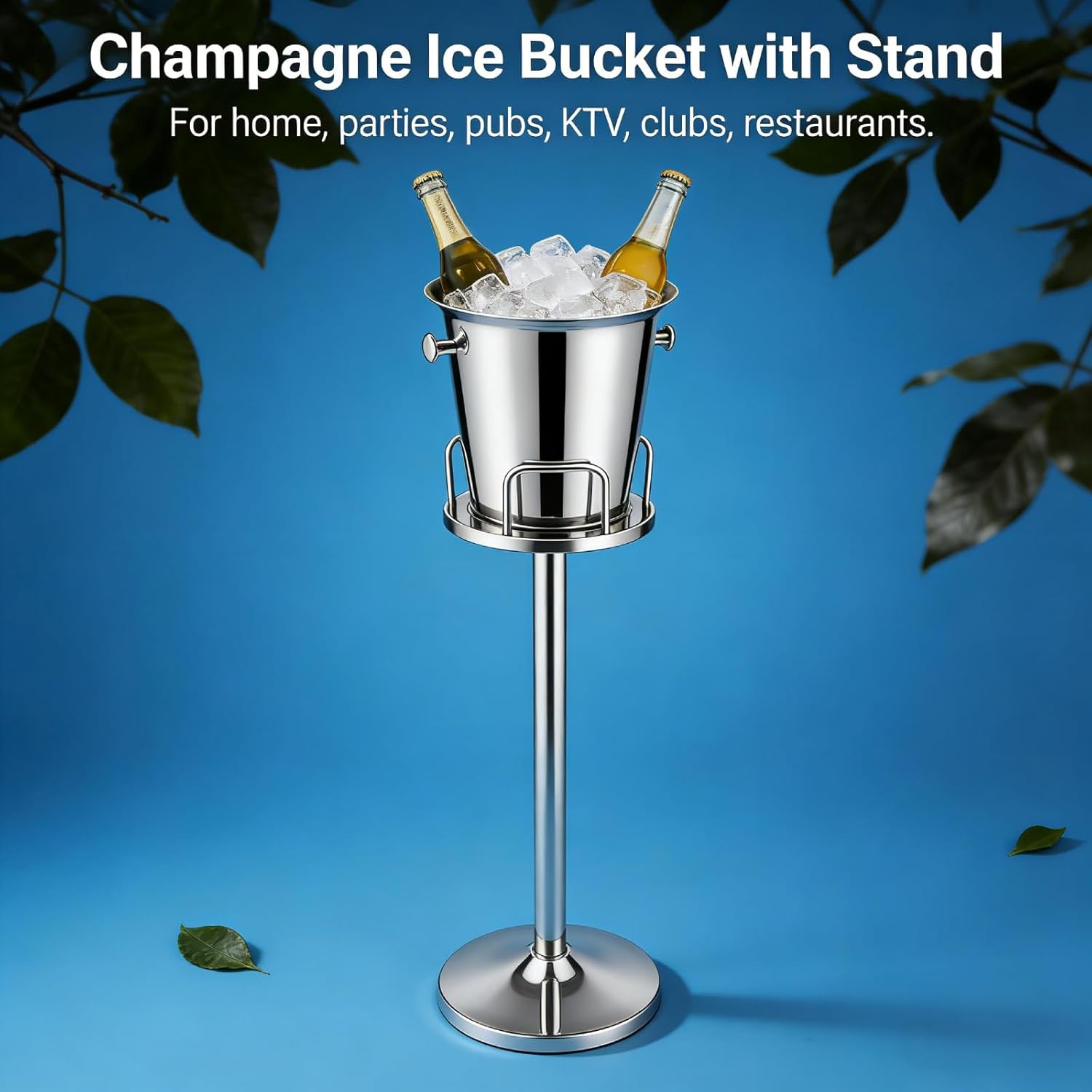 Champagne Bucket with Stand, 5L Stainless Steel Ice Bucket with Stand Polished Wine Chiller 12Lb Tall Ice Bucket Stand for Party Bar KTV Club BBQ Home