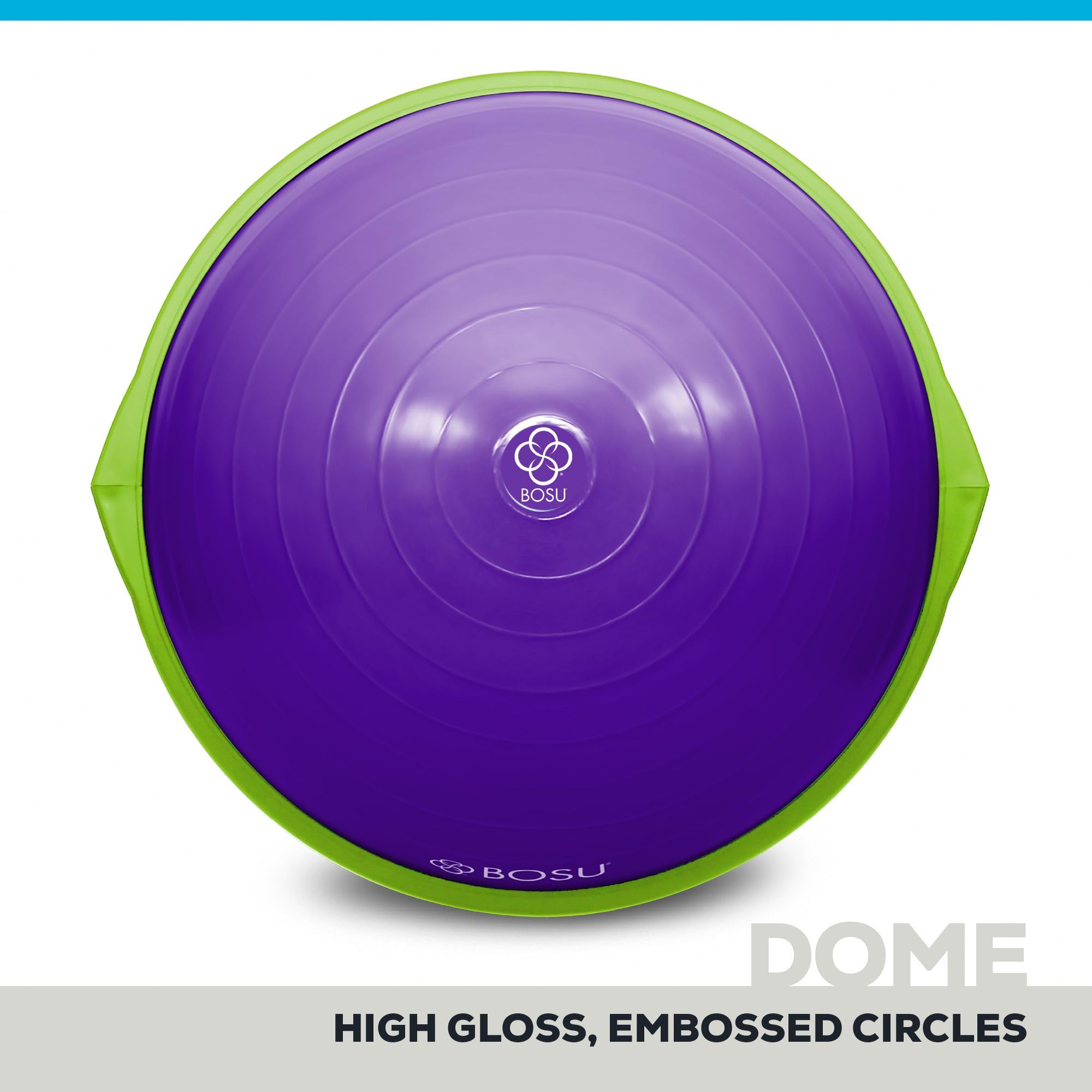 Bosu Balance Ball Trenażer równowagi, sprzęt do ćwiczeń w domu z przewodnikami treningowymi i pompką, 66 cm, niebieski – nadmuchiwana platforma fitness do treningu siłowego, ćwiczeń, równowagi