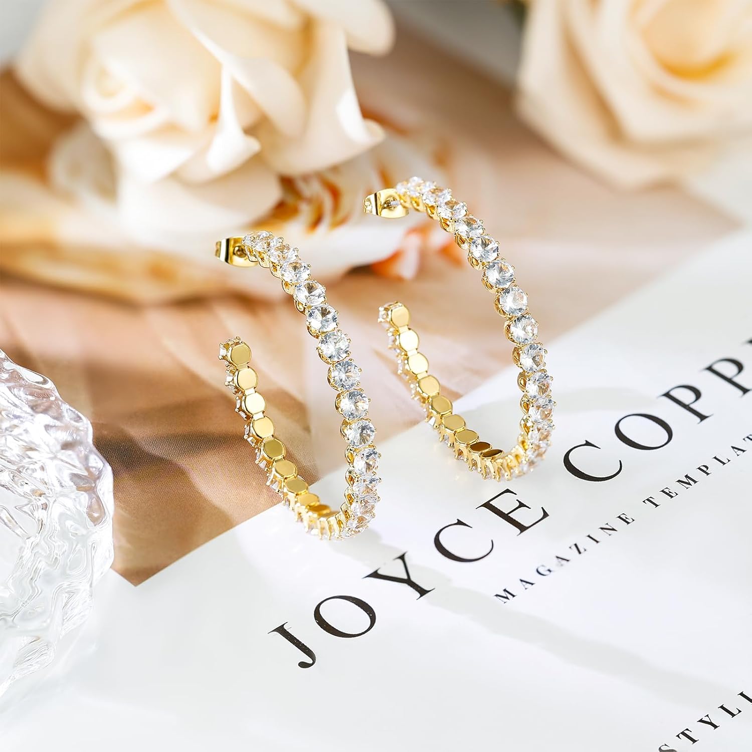 Large Rhinestone Hoop Earrings for Women: Hypoallergenic 14K Gold or White Gold Plated Thick Sparkling Crystal Big Silver Hoops Earrings for Woman Prom Party Favors or Daily Wear - Image 5