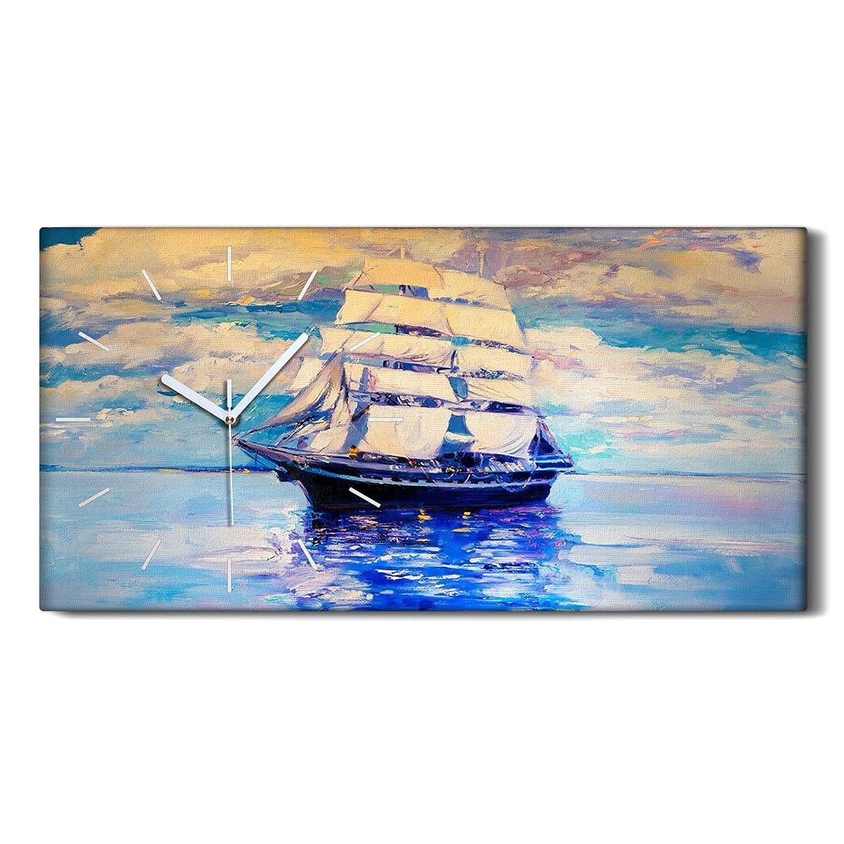 Horloge sur toile art moderne au design de navire et mer haut de gamme