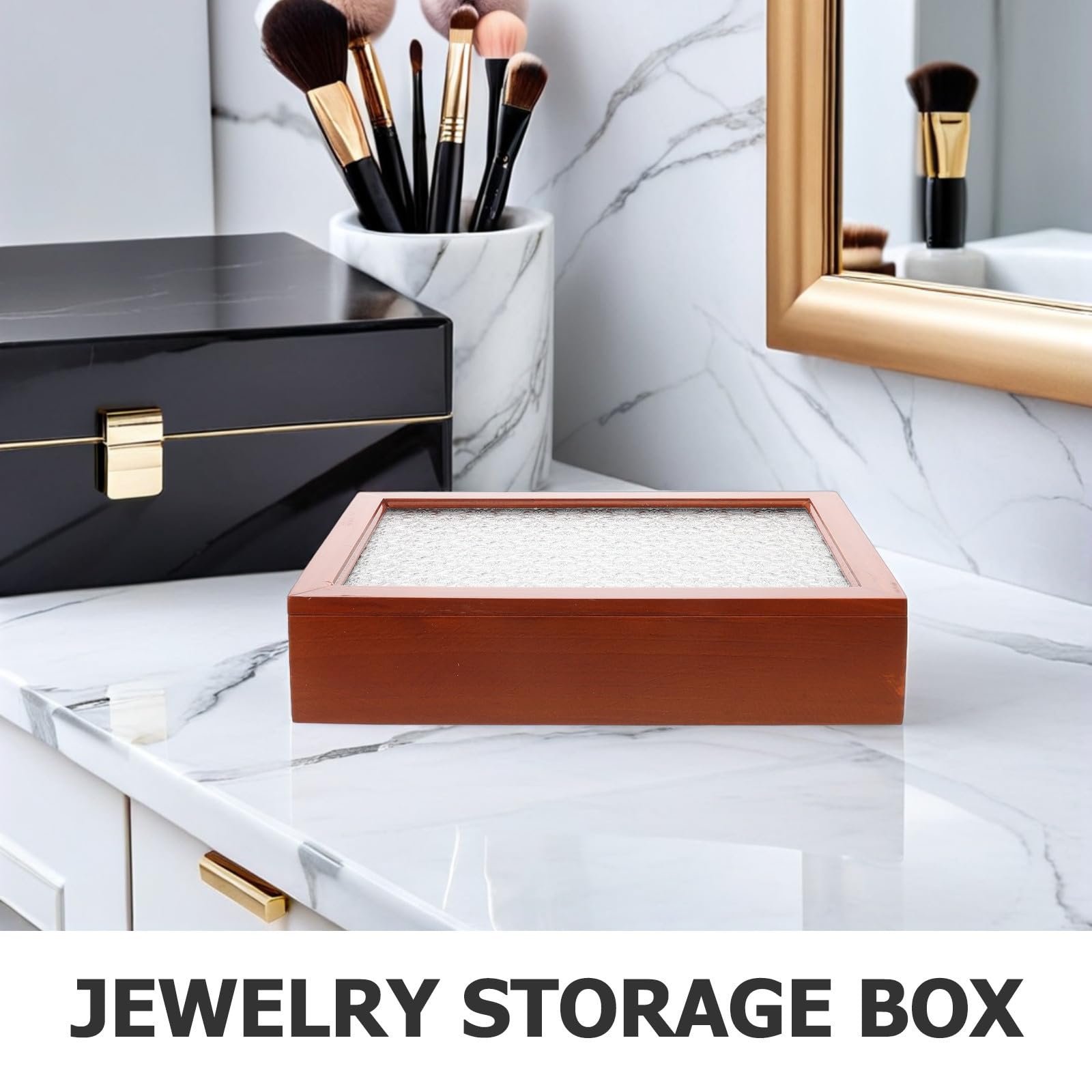 Portagioie in Legno con Coperchio in Vetro, Scatola Organizer Rettangolare Marrone, 12 Scomparti, Stile Vintage e Classico, per Bracciali e Crafts, per Tavolo da Trucco
