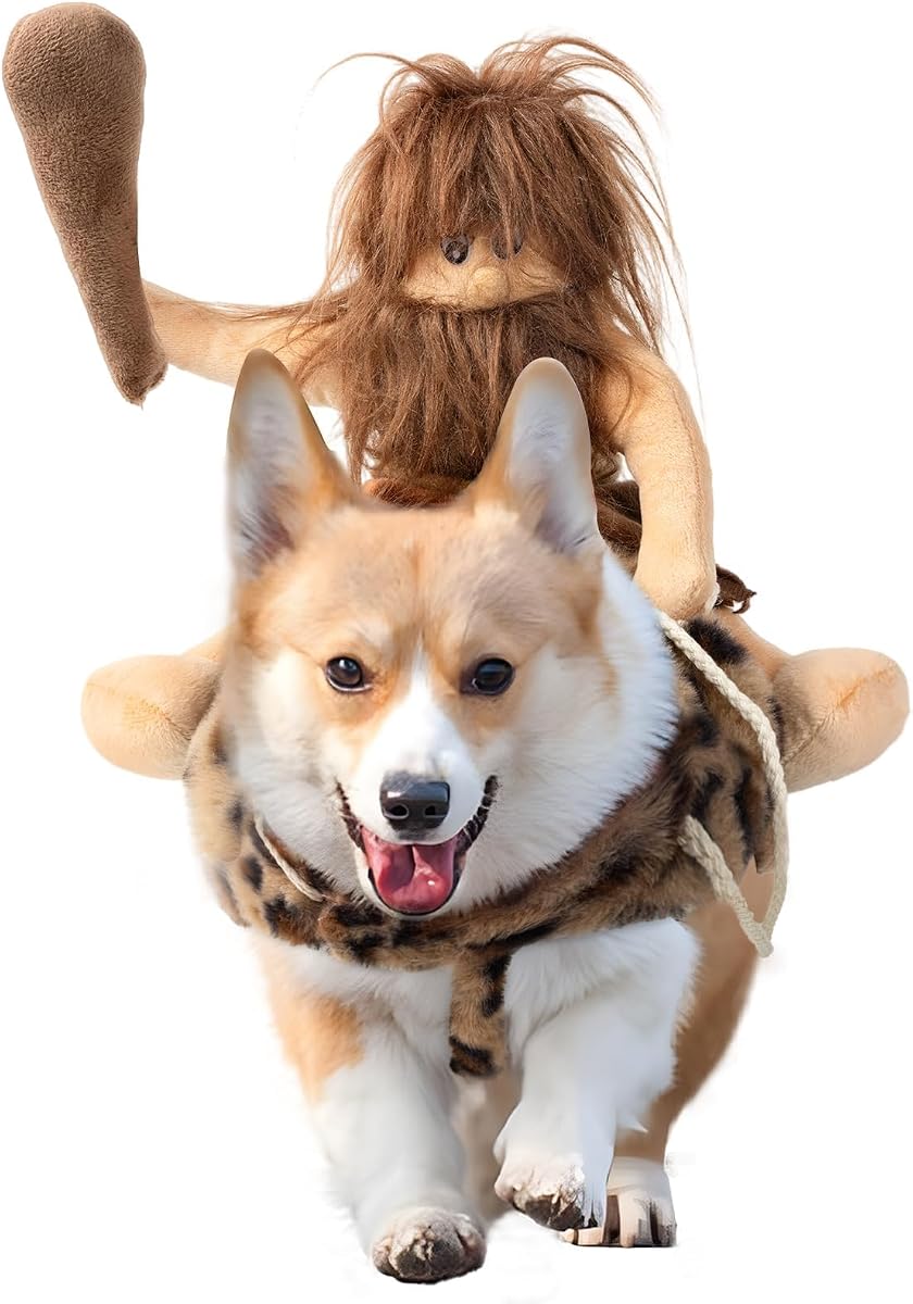 DELIFUR Dog Halloween Costume Funny Dog Cowboy Riding Costume Pet Costume Cat Suit Cowboy Rider Style for Small Medium Large Dogs (Primitive Man, Medium)