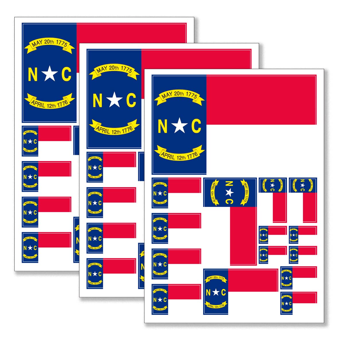 Autocollant drapeau Caroline du Nord QQSD lot de 3 stickers 30x21 cm pour support lisse