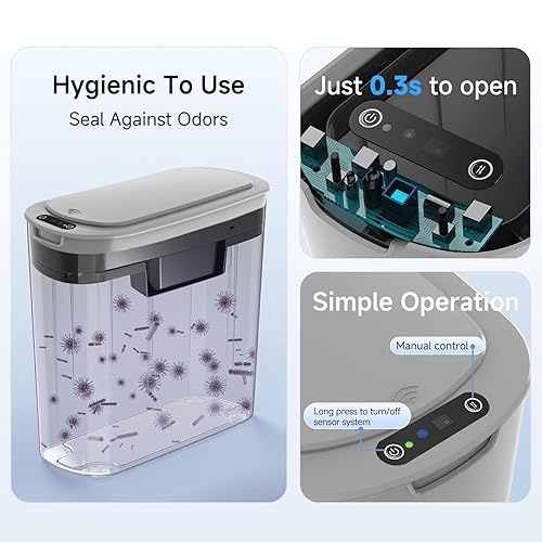 Miniatura 6 de TIPGO Cubo de basura automático con sensor de movimiento para baño con tapa, cubo de basura sin contacto de 2.6 galones, cubo de basura inteligente