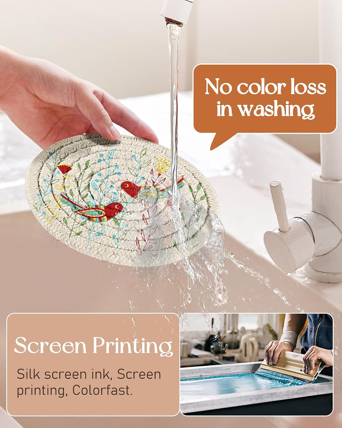 Absorbent Cup Coasters Set of 6 with Holder, Bird image 2