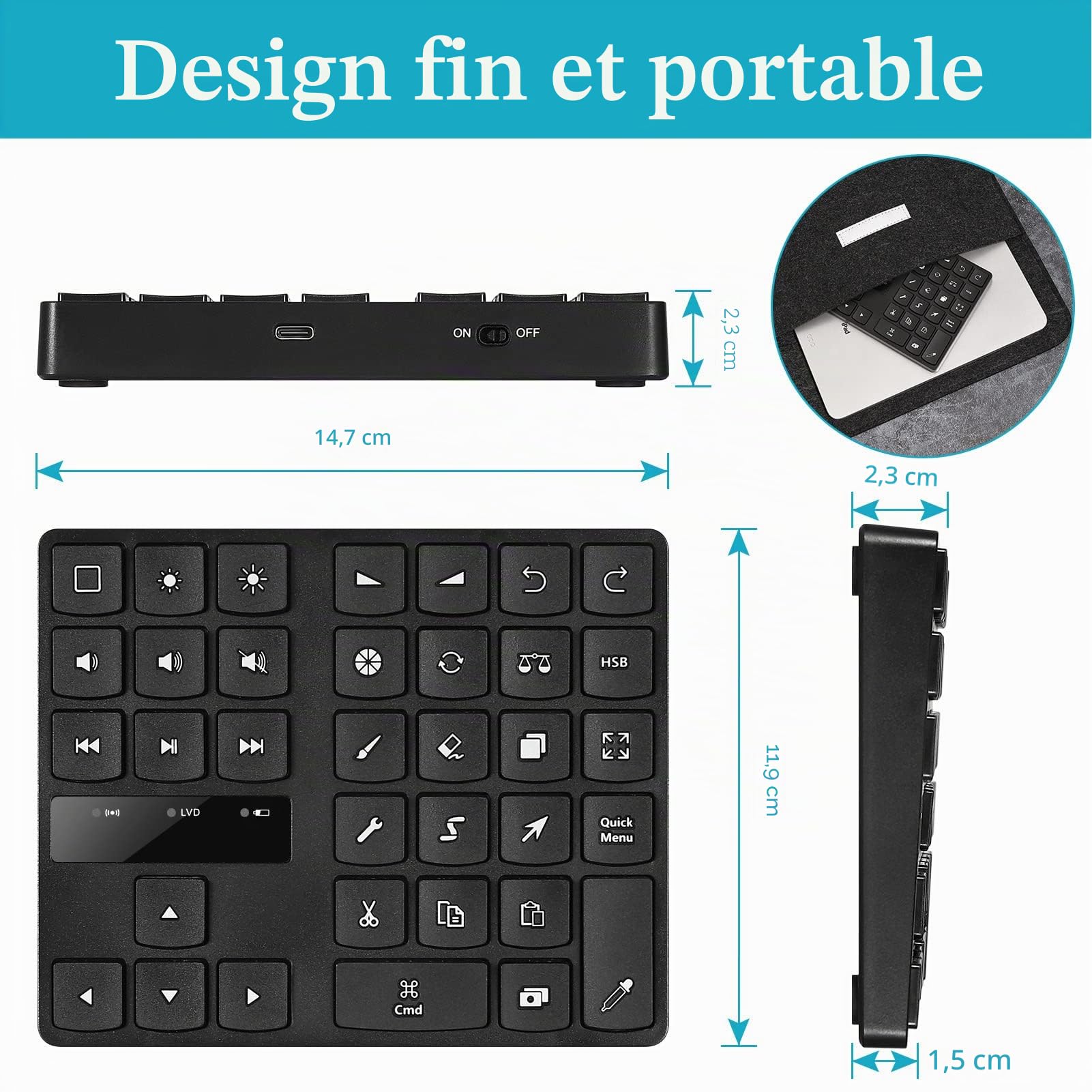 Clavier de Dessin de Raccourci sans Fil, 35 Touches Ergonomiques, Clavier rétroéclairé Buetooth pour Procréer, à Une Main, pour Les Programmes OS X Qui Reposent sur des Raccourcis