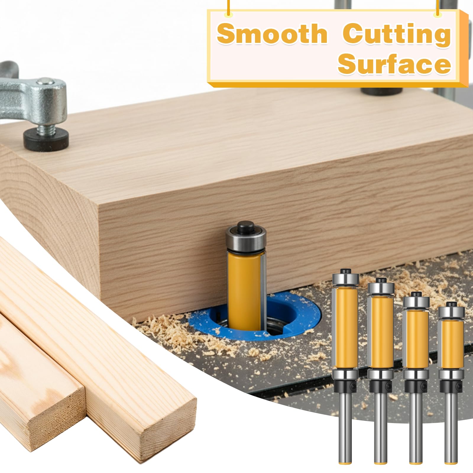Router Bit Set - 4 Flush Trim Bearing Bits -3