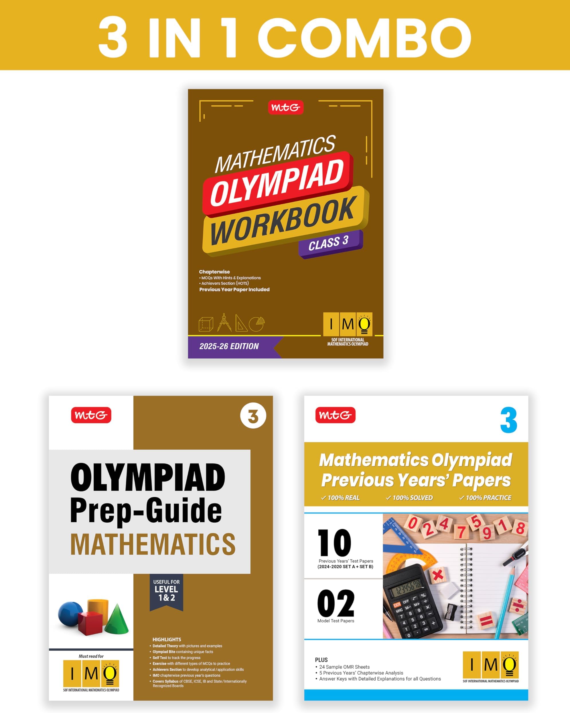 MTG Class-3 International Mathematics Olympiad (IMO) Workbook, Prep-Guide & Previous Years Papers (PYQs) with Mock Test Paper (Set of 3 Books) - SOF Olympiad Books For 2025-26 Exam