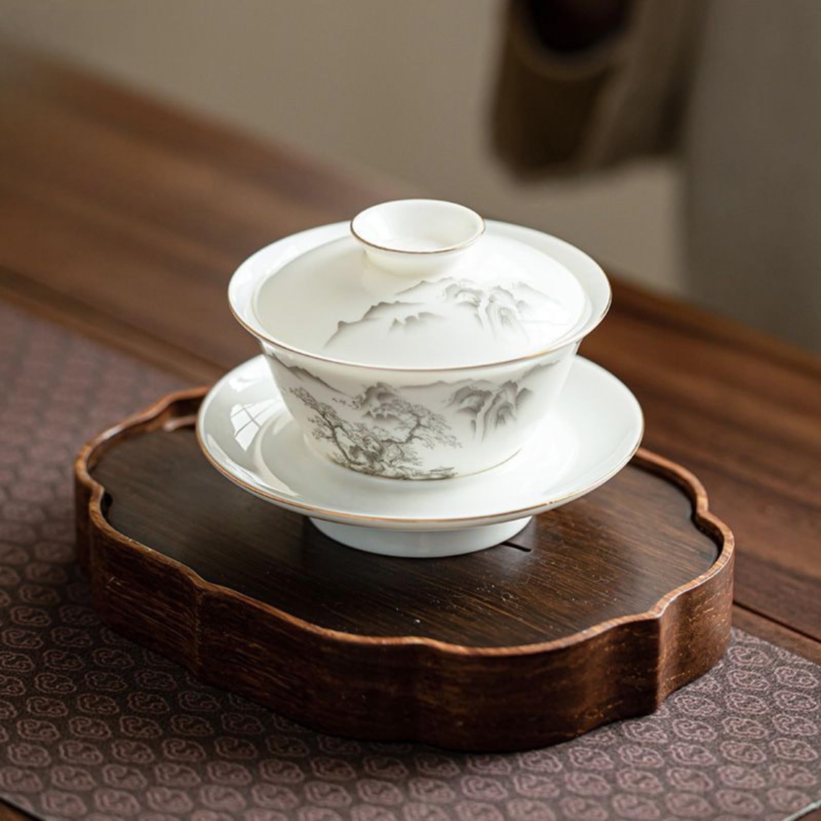 Baranina-tłuszcz jadeitowy ręcznie rysowany biały porcelanowy Gaiwan, 150 ml 141.7 g, domowy ceramiczny zestaw do herbaty Kung Fu