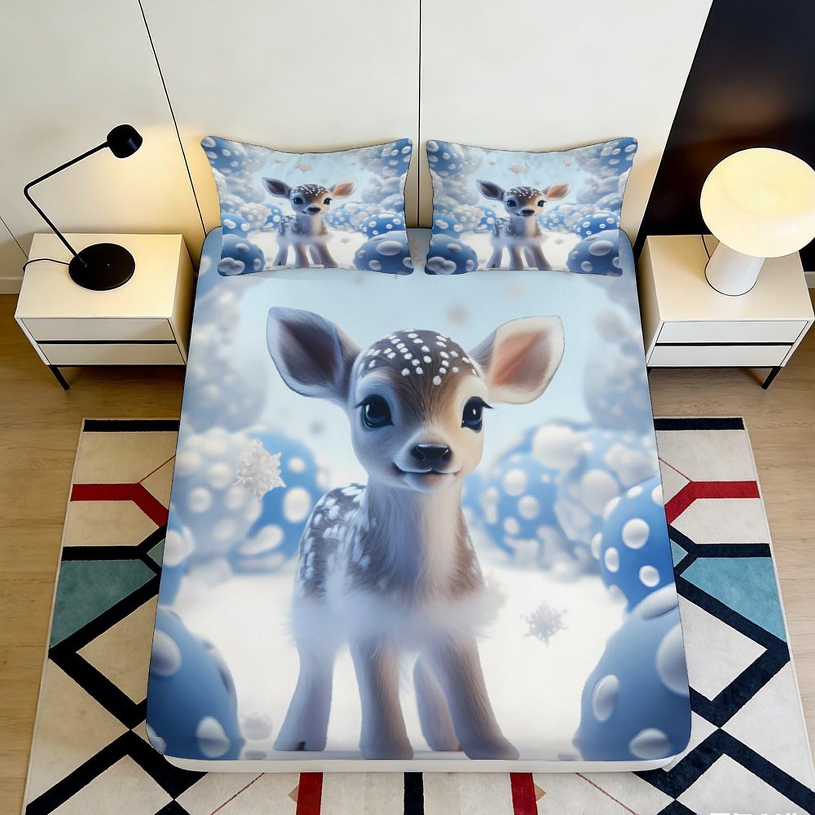 Tjiqhvmrn Style-2 3D Printed Deer Design Fitted Sheet Microfiber Deep Pocket Non-Slip Bedroom Bedding Deer Mattress Fitted Cover Washable For All Ages 90X200x25cm