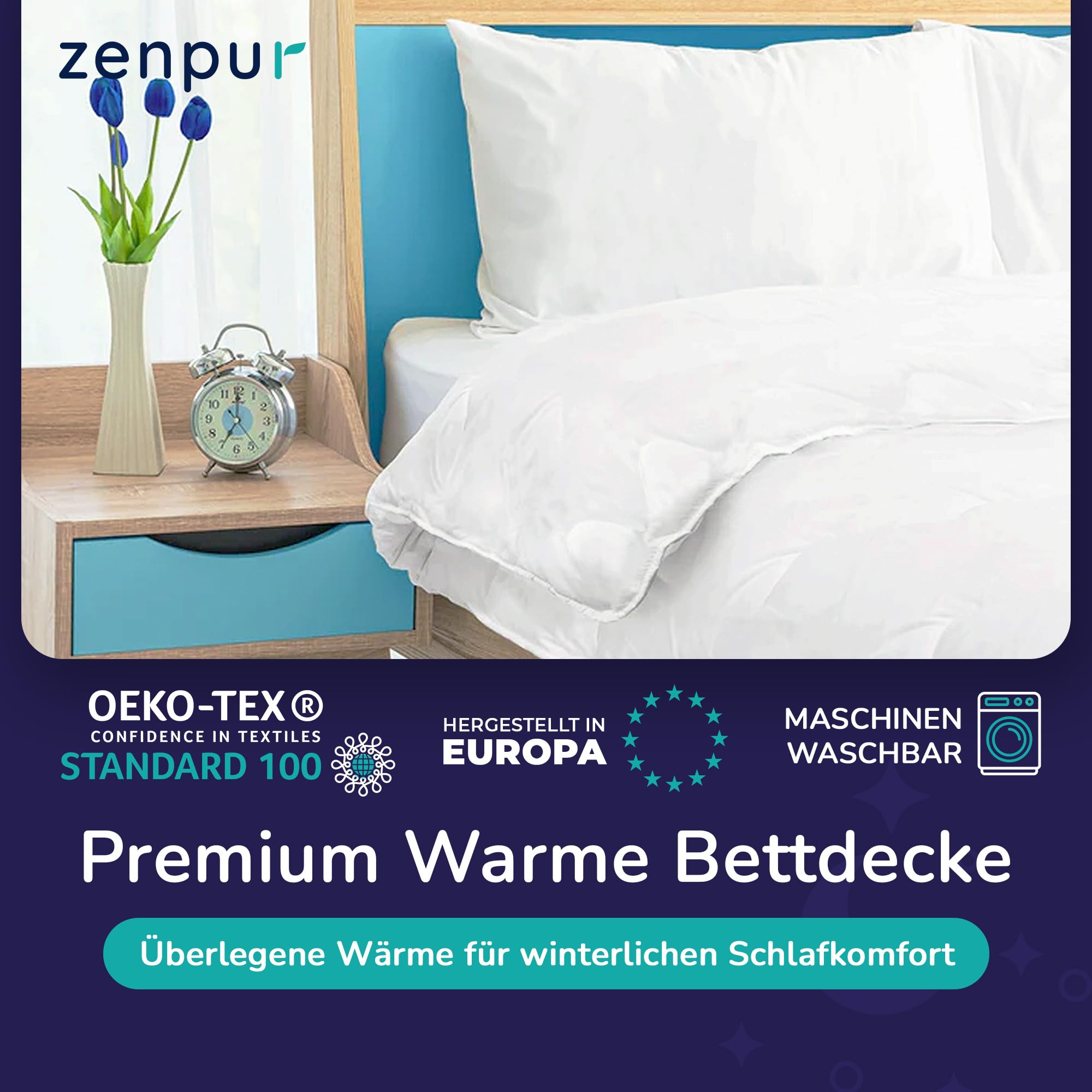 ZenPur Bettdecke für Kinder, 135 x 200 cm, hergestellt in der EU, Zertifiziert nach Öko-TEX 100, Komfort und Qualität für einen erholsamen und ruhigen Schlaf
