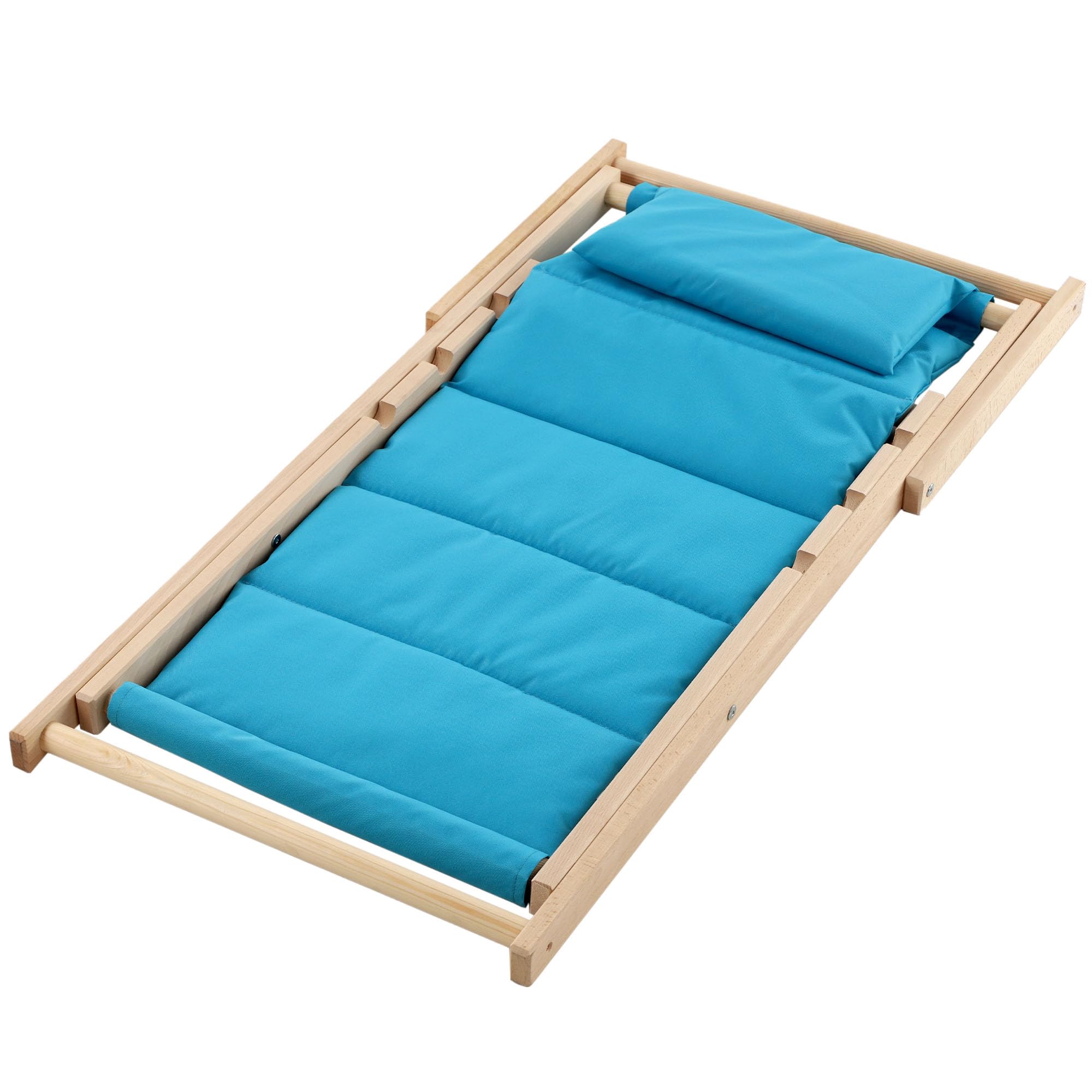 KADAX Sedia a sdraio, in legno, fino a 120 kg, sedia a sdraio in legno di faggio, sedie pieghevoli in legno, sdraio pieghevole per spiaggia, sedia a sdraio in legno (con poggiatesta, blu)
