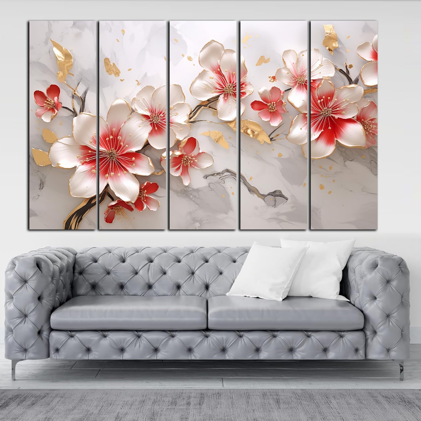 kyara arts-3D red white Flower painting with frame Big Size (30inchx48inch) Wall Art for living room,Bedroom,Drawing room,Hotels-Wooden Framed-Digital Painting (B0CSYRHQ3H) Amazon Price History, Amazon Price Tracker