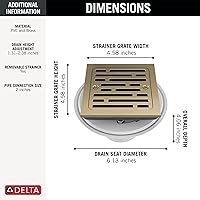Vista 3 de Delta Faucet 4 Inch Tile-In Square Shower Floor Drain Gold, Shower Drain Kit, Square Shower Drain, Chrome Shower Drain, Shower Floor Drain