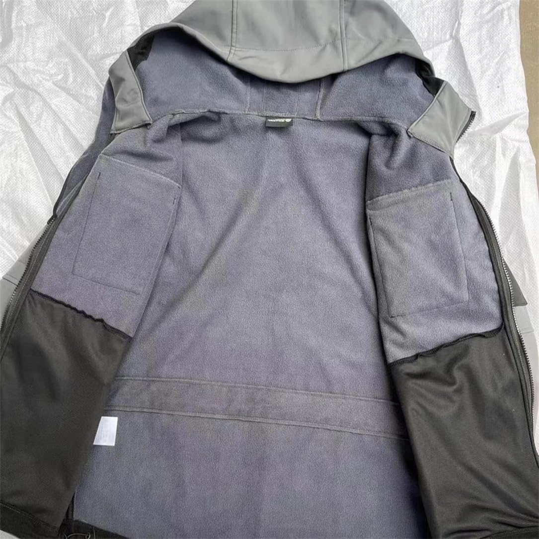 Adhdyuud Wasserdichte Herren-Outdoor-Anzüge, taktische Kapuzenjacke, Fleece, warme Hose, mehrere Taschen, Thermo-Sets
