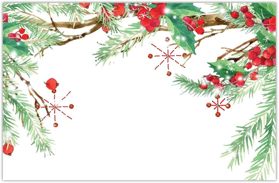 Christmas Luncheon Paper Table Placemats 25 Pack Lovely Holly Evergreen Design Office Baby Shower Baptism Engagement Parties Brunch Dinner Disposable Quick Cleanup 17" x 11" Place Mats DB Party Studio