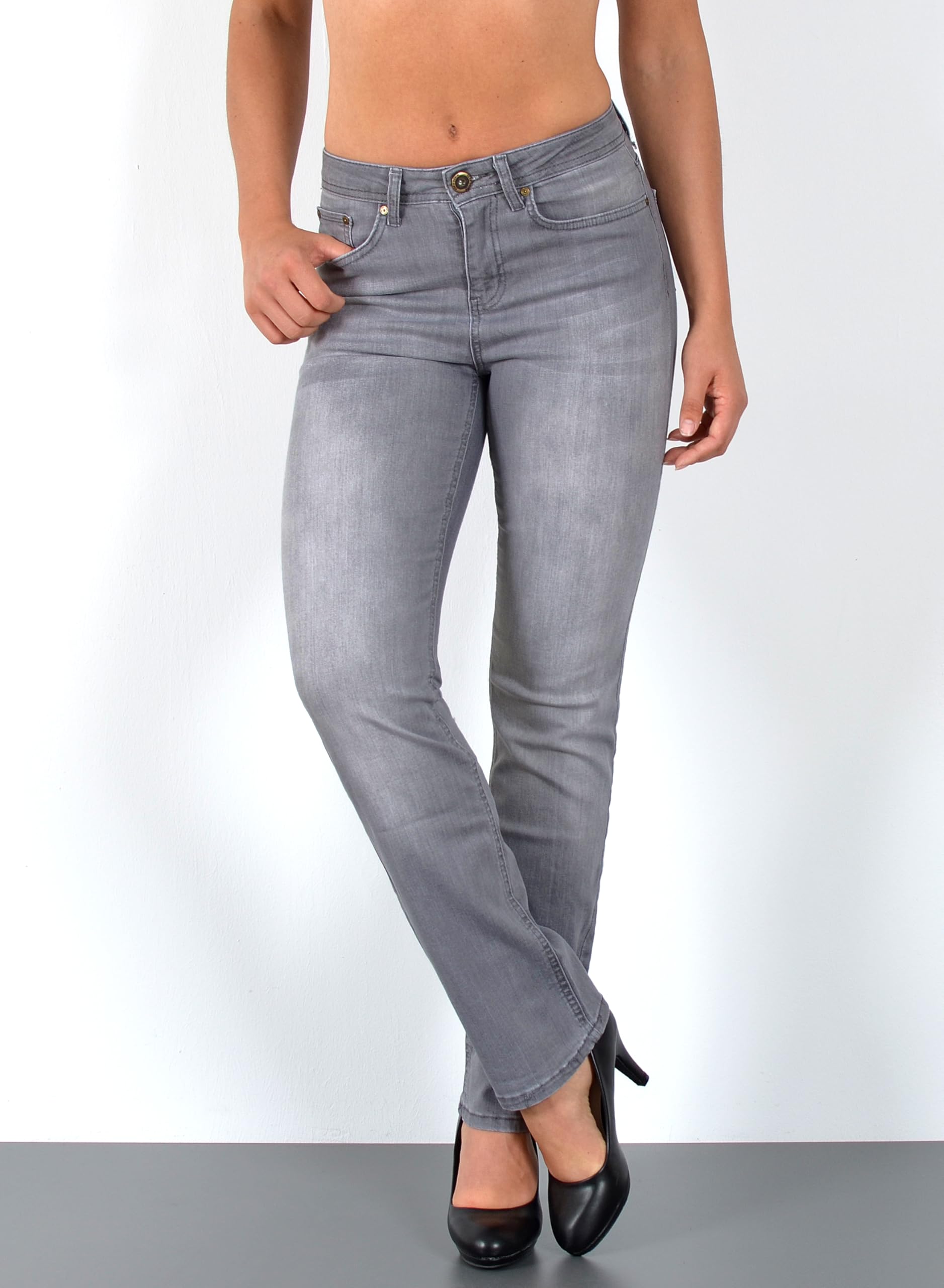 ESRA Straight Fit Jeans Damen High Wasit Damen Jeans Stretch Übergröße G800
