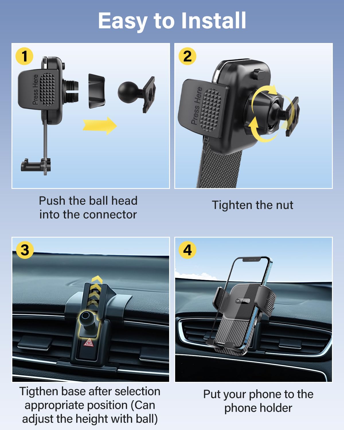 SKYLOTEC Supporto per telefono da auto per Jeep Renegade 2015-2023 Accessori | Renegade - Supporto per cellulare da cruscotto, supporto per auto, rotazione a 360°, senza blocco della bocchetta dell'aria
