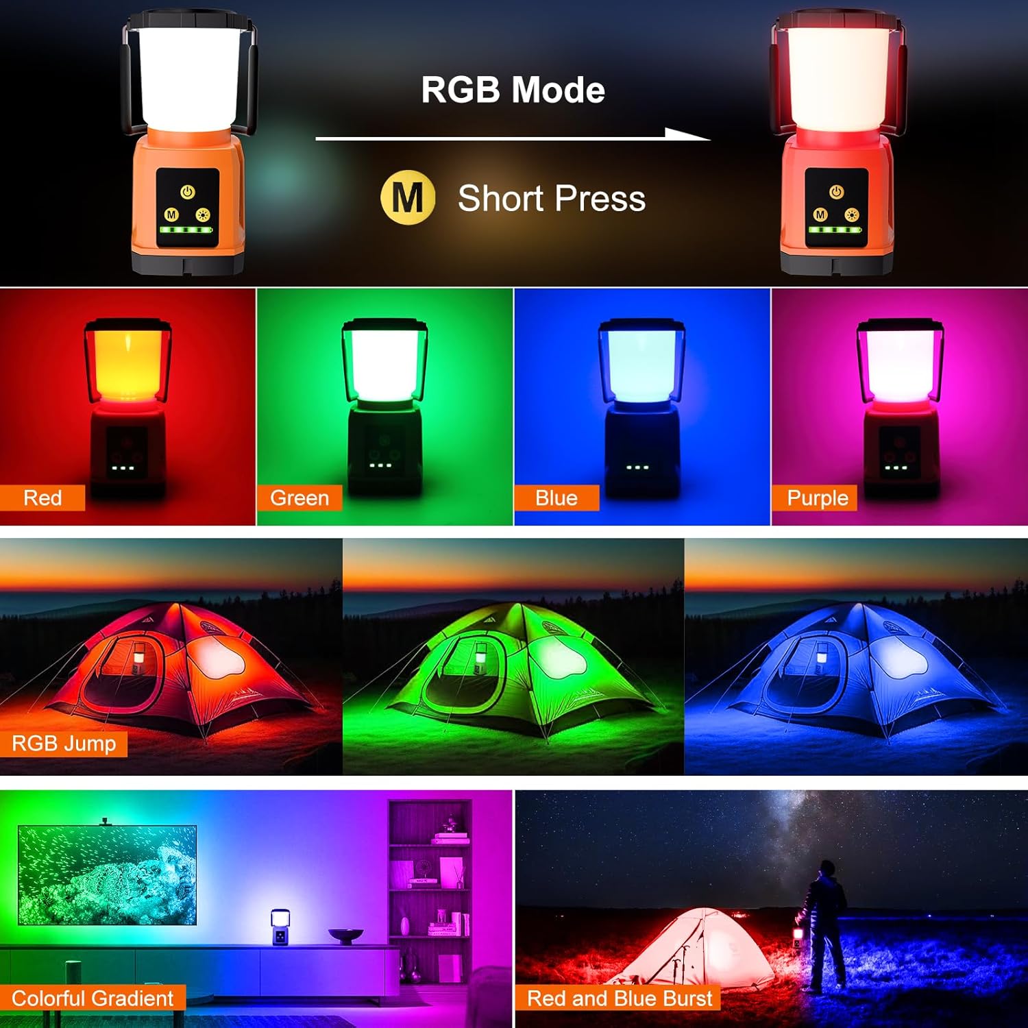 LED Camping Lantern Rechargeable Camping Essentials 5000mAh Power Bank Waterproof Camping Tent Light Lanterns for Power Outages Hurricane Emergency Hiking Outdoor RGB Mode Light Versatile Mounting System - product feature