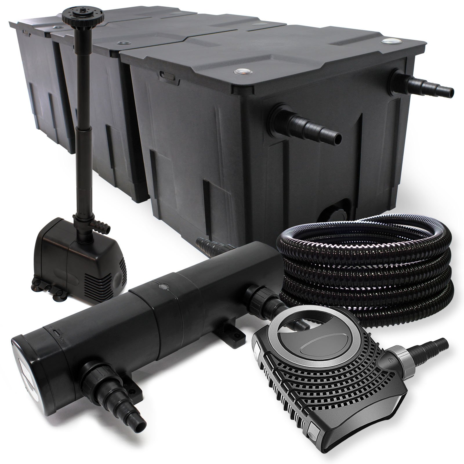 Kit de filtración con Bio Filtro Hasta 90000l UV 36 W 80 W bomba y bomba de fuente jardin